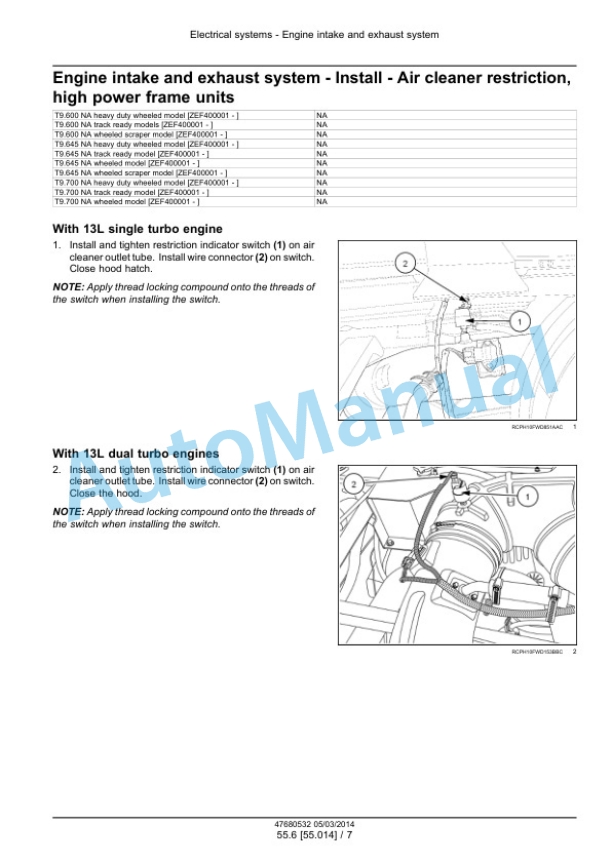 Alternative view of New Holland T9.435, T9.480, T9.530, T9.565, T9.600, T9.645, T9.700 Tier 4B Final Tractor Service Manual 47687986