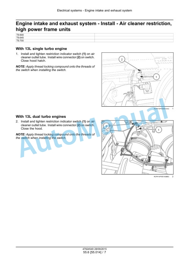Alternative view of New Holland T9.435, T9.480, T9.530, T9.565, T9.600, T9.645, T9.700 Tier 4B Final Tractor Service Manual 47936398