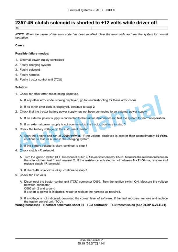 New Holland T9.435, T9.480, T9.530, T9.565, T9.600, T9.645, T9.700 Tier 4B Final Tractor Service Manual 47936399-3