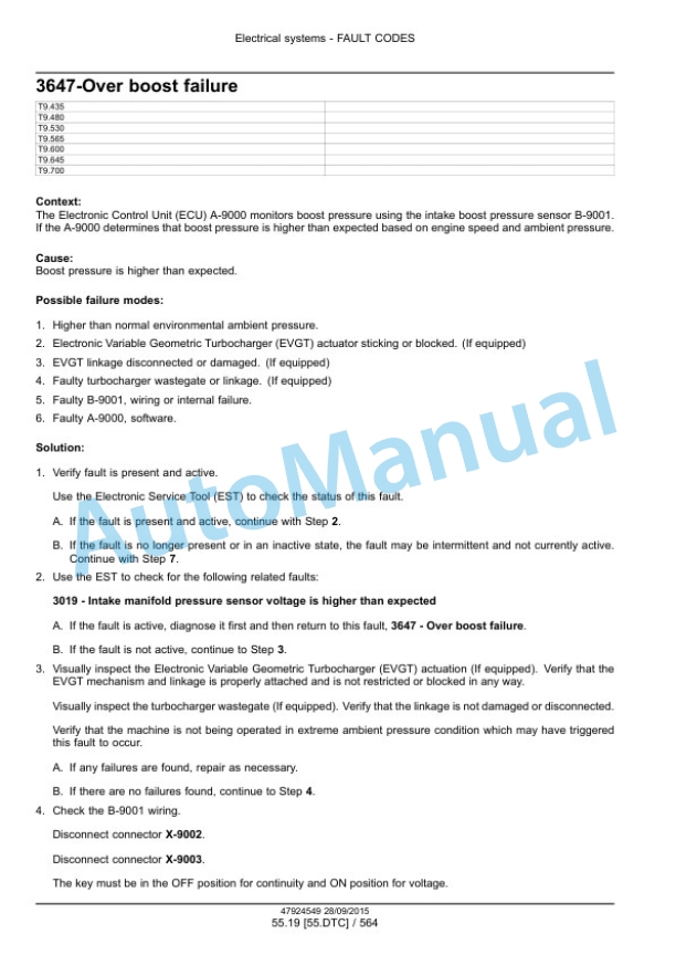New Holland T9.435, T9.480, T9.530, T9.565, T9.600, T9.645, T9.700 Tier 4B Final Tractor Service Manual 47936400-4