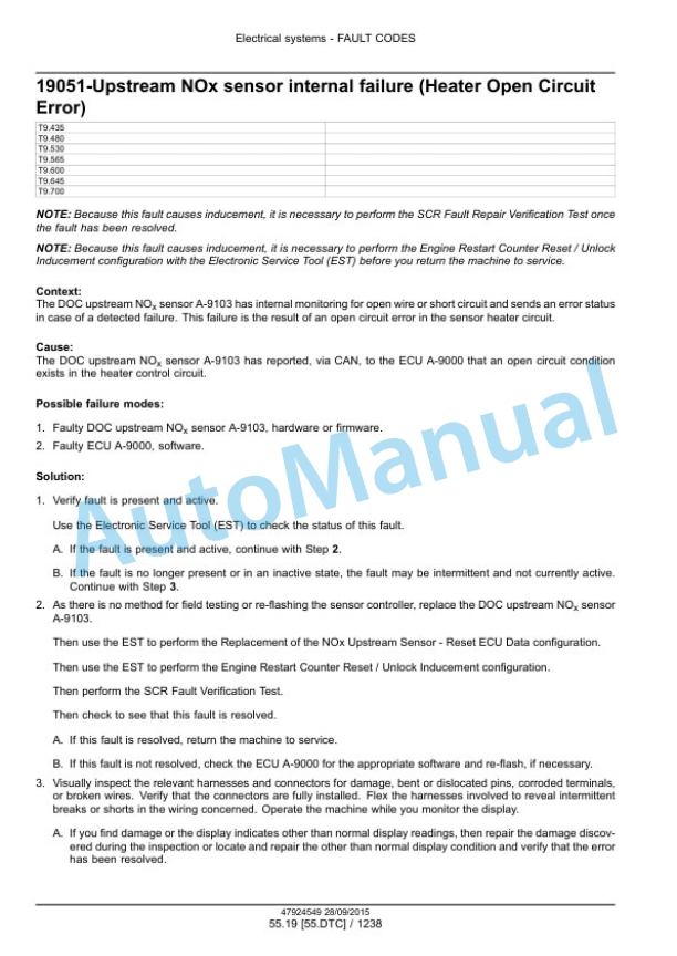 New Holland T9.435, T9.480, T9.530, T9.565, T9.600, T9.645, T9.700 Tier 4B Final Tractor Service Manual 47936402-3