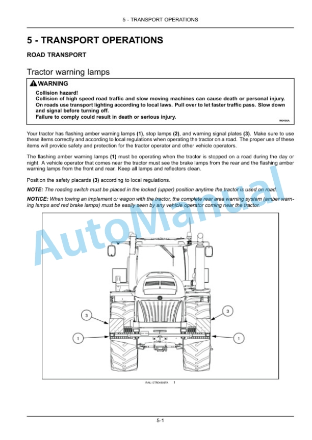 New Holland T9.450, T9.505, T9.560, T9.615, T9.670 Tier 2 Tractor Operation and Maintenance Manual 47754879-3
