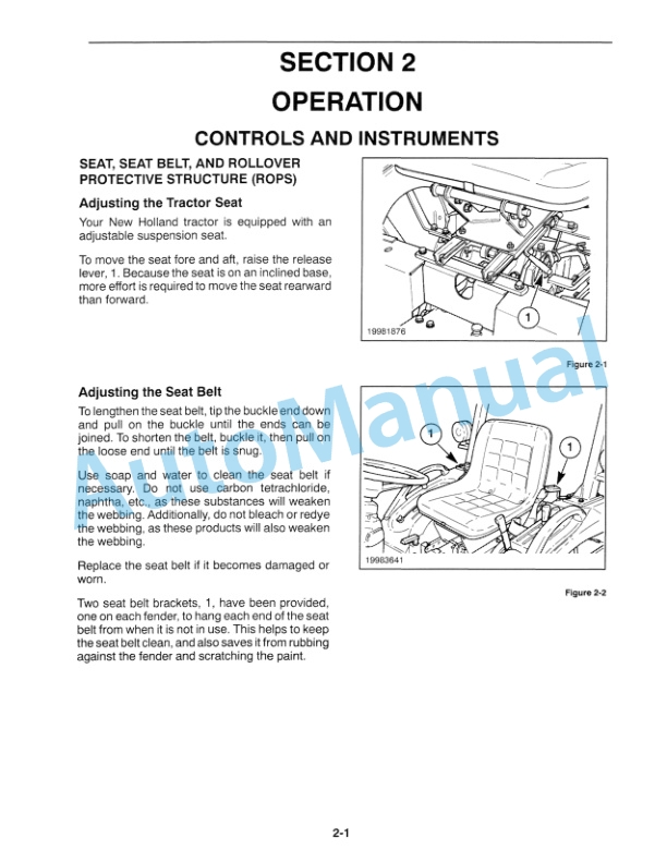 New Holland TC18 Operation and Maintenance Manual 86597081-2