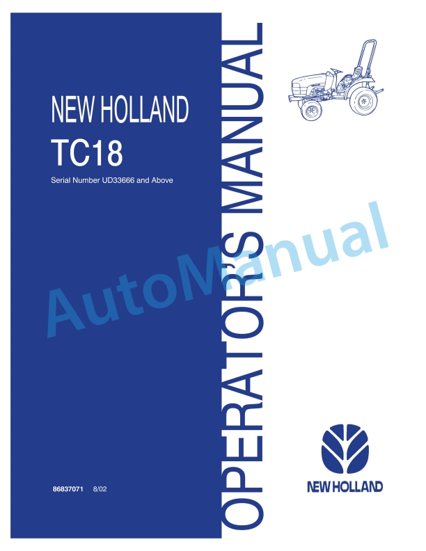New Holland TC18 Operation and Maintenance Manual 86837071