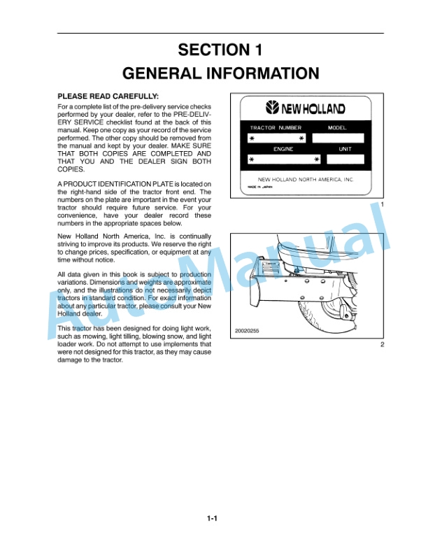 New Holland TC18 Operation and Maintenance Manual 86837071-2