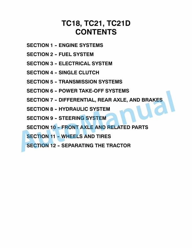 New Holland TC18, TC21, TC21D Repair Manual 86590938