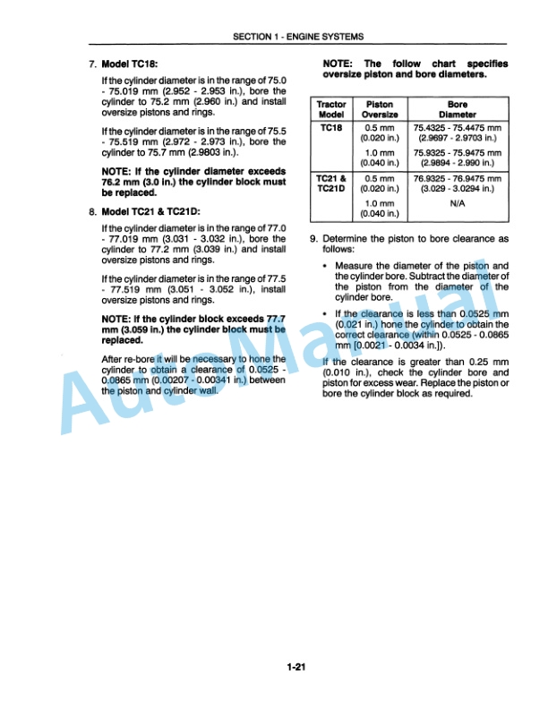 New Holland TC18, TC21, TC21D Repair Manual 86590939-2