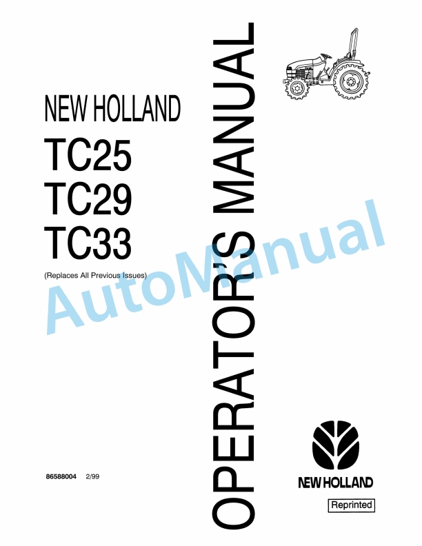 New Holland TC25, TC29, TC33 Operation and Maintenance Manual 86588004