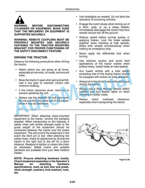 New Holland TC25D, TC29D, TC33D Operation and Maintenance Manual 86587311-3
