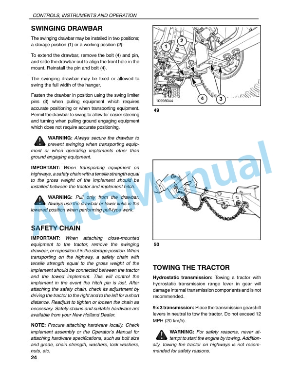 New Holland TC27D Compact Tractor Operation and Maintenance Manual 86607048-3
