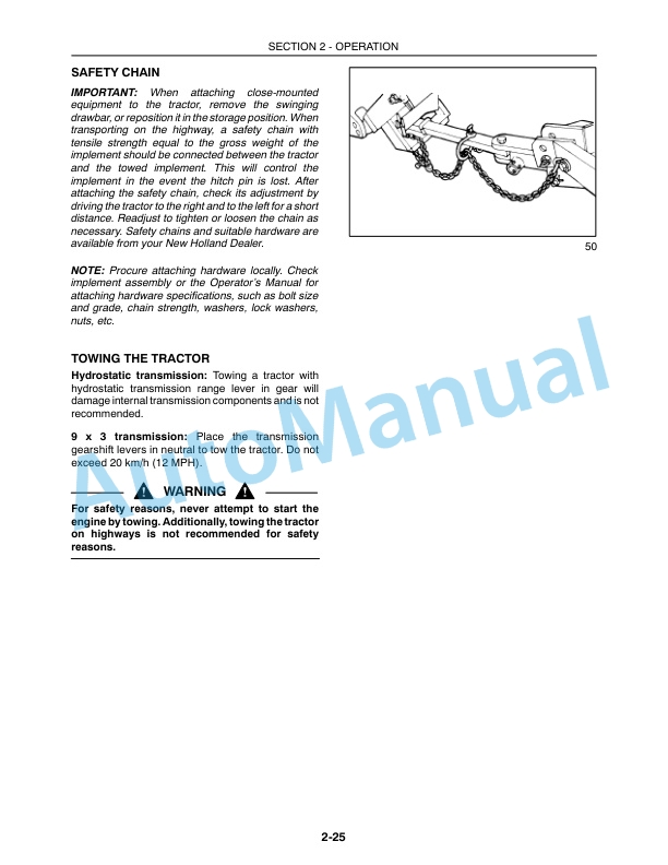 New Holland TC27DA Compact Tractor Operation and Maintenance Manual 87304222-3