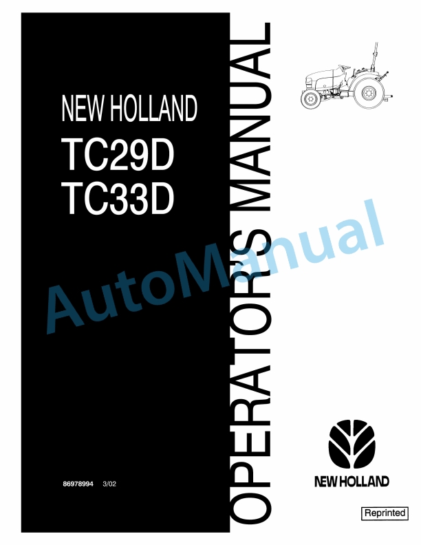 New Holland TC29D, TC33D Operation and Maintenance Manual 86978994