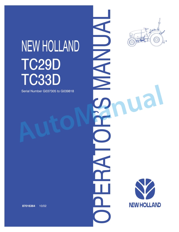 New Holland TC29D, TC33D Operation and Maintenance Manual 87016364