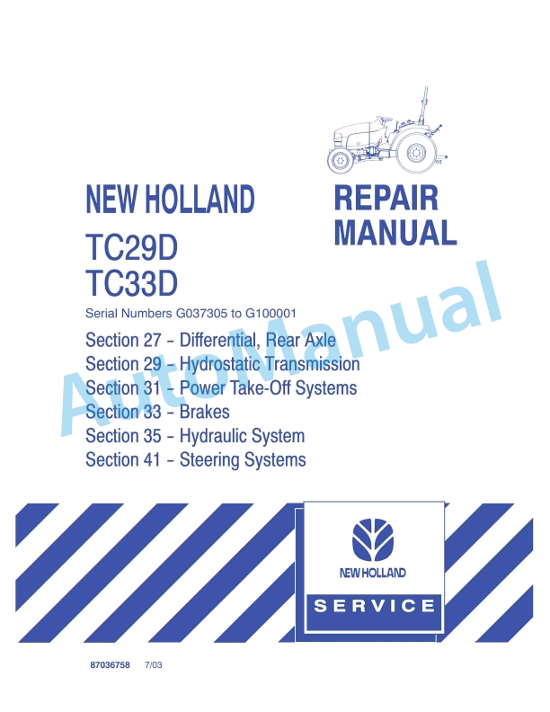 New Holland TC29D, TC33D Tractor Repair Manual 87036758