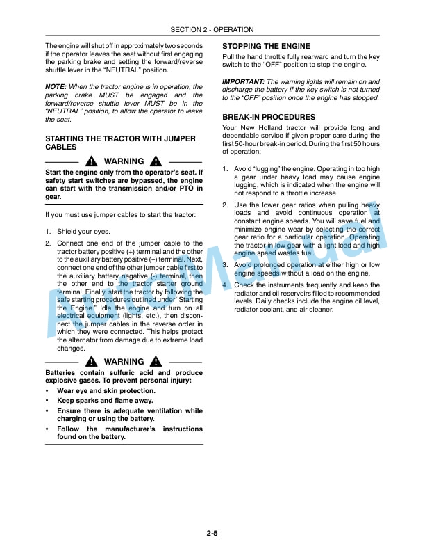 New Holland TC35A, TC40A, TC45A Tractor Operation and Maintenance Manual 87300513-2