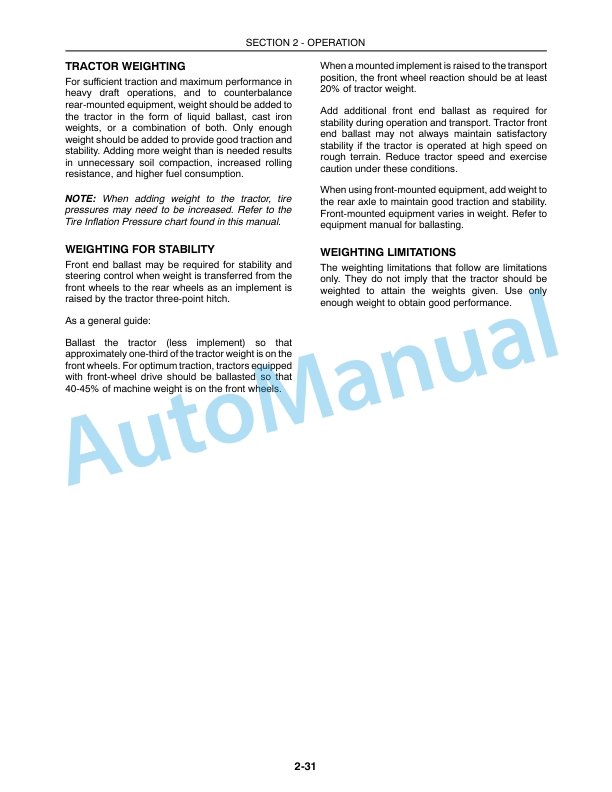 New Holland TC35A, TC40A, TC45A Tractor Operation and Maintenance Manual 87319782-3