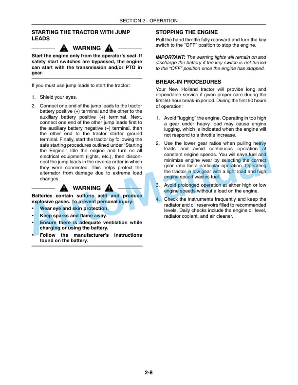 New Holland TC40DA, TC45DA Tractor Operation and Maintenance Manual 87304231-2
