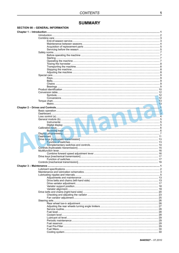 New Holland TC5070 Combine Service Manual 84465927