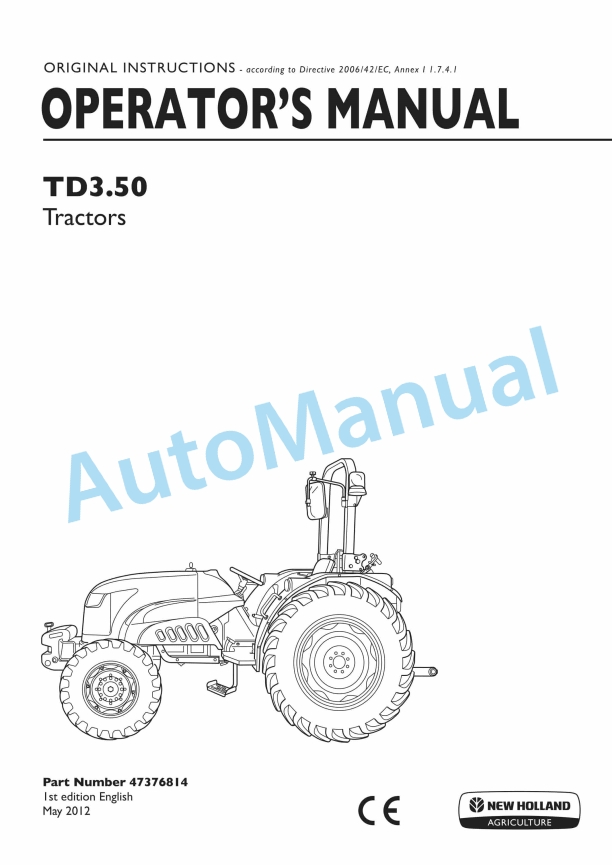 New Holland TD3.50 Tractor Operation and Maintenance Manual 47376814