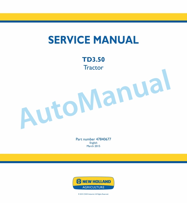 New Holland TD3.50 Tractor Service Manual 47840677