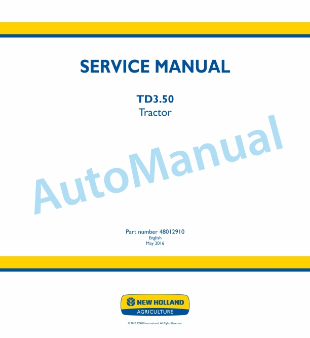 New Holland TD3.50 Tractor Service Manual 48012910