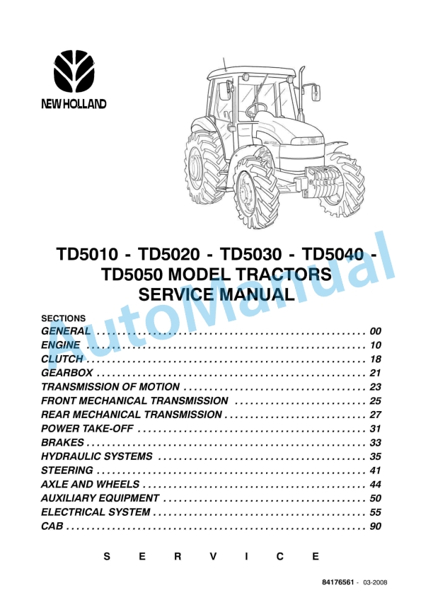 New Holland TD5010, TD5020, TD5030, TD5040, TD5050 Tractor Service Manual 84176561