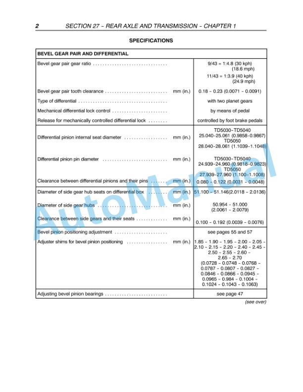 New Holland TD5030, TD5040, TD5050 Tractor Service Manual 84221706-2