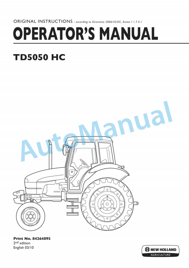 New Holland TD5050 HC Tractor Operation and Maintenance Manual 84264895