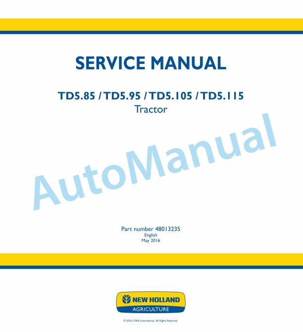 New Holland TD5.85, TD5.95, TD5.105, TD5.115 Tractor Service Manual 48013235