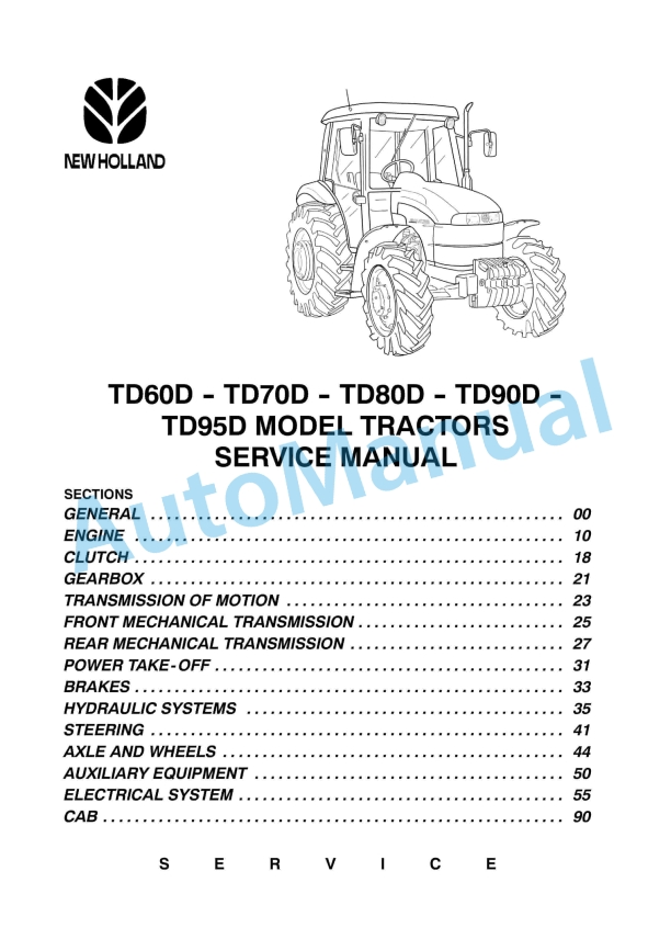 New Holland TD60D, TD70D, TD80D, TD90D, TD95D Tractor Service Manual 87616423