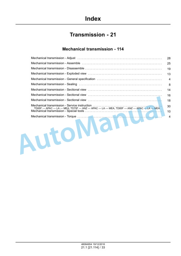Alternative view of New Holland TD65F, TD75F, TD85F Tractor Service Manual 48064954