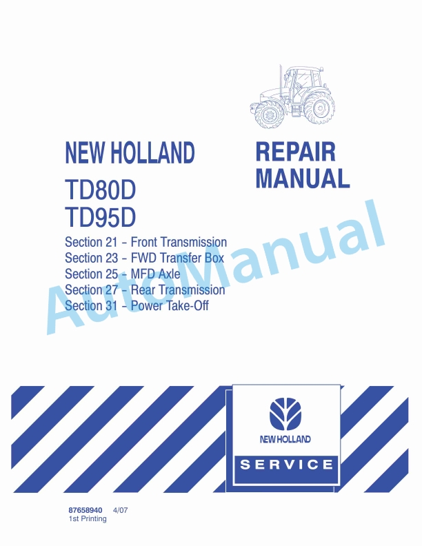 New Holland TD80D, TD95D Tractor Repair Manual 87658940