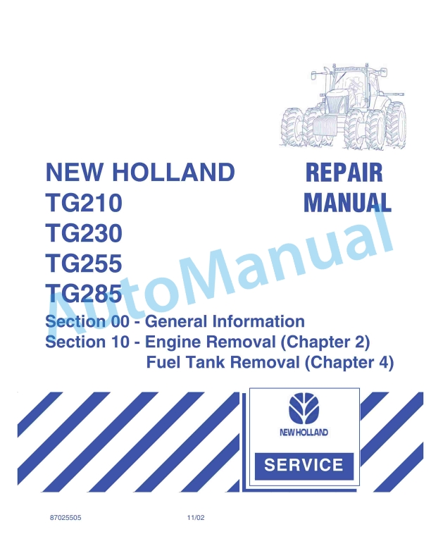New Holland TG210, TG230, TG255, TG285 Repair Manual 87025505
