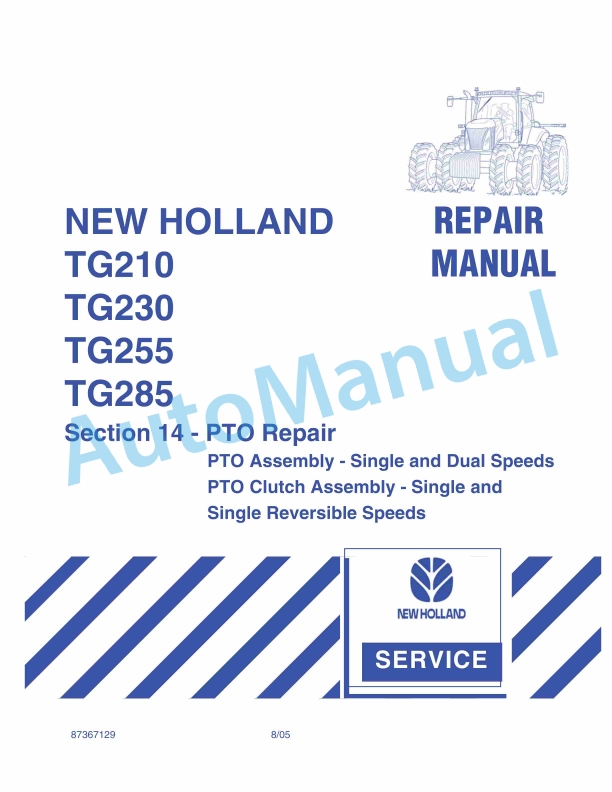 New Holland TG210, TG230, TG255, TG285 Tractor Repair Manual 87367129