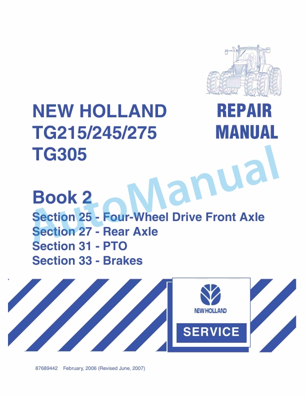 New Holland TG215, TG245, TG275, TG305 Tractor Repair Manual 87689442