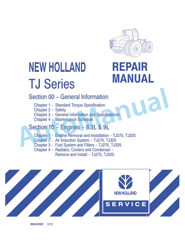 New Holland TJ Series Tractor Repair Manual 86642987