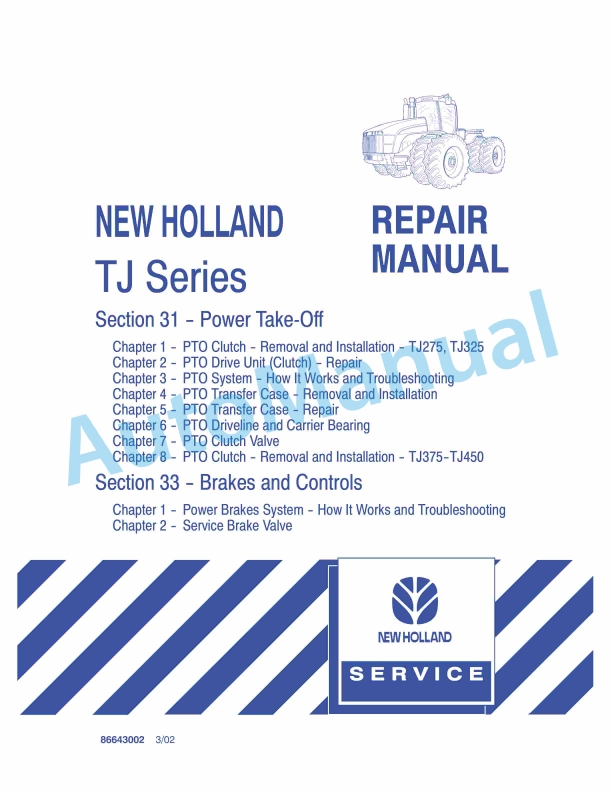 New Holland TJ Series Tractor Repair Manual 86643002