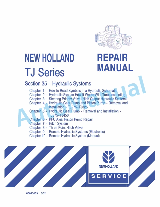 New Holland TJ Series Tractor Repair Manual 86643003
