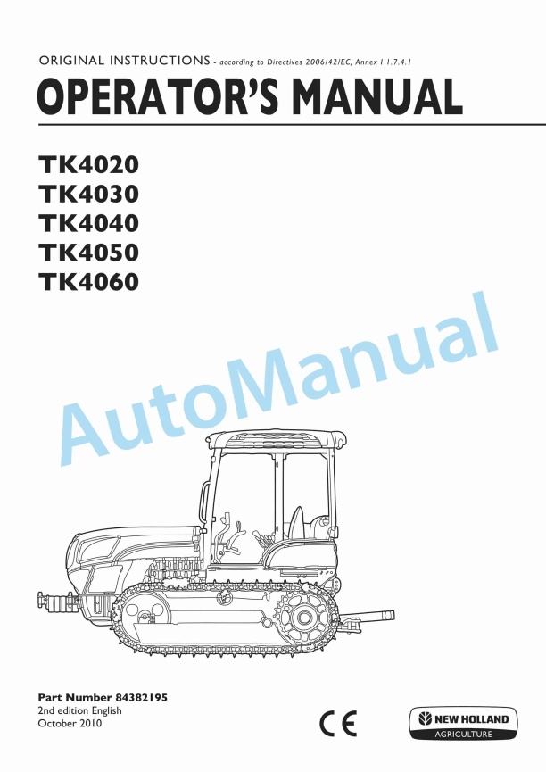 New Holland TK4020, TK4030, TK4040, TK4050, TK4060 Tractor Operation and Maintenance Manual 84382195
