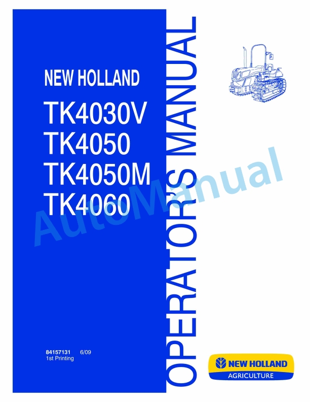 New Holland TK4030V, TK4050, TK4050M, TK4060 Tractor Operation and Maintenance Manual 84157131