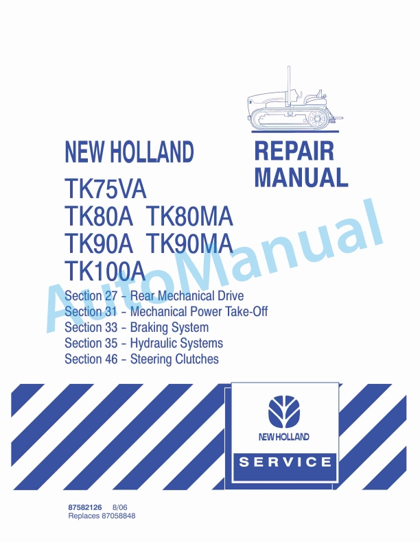 New Holland TK75VA, TK80A, TK80MA, TK90A, TK90MA, TK100A Tractor Repair Manual 87582126
