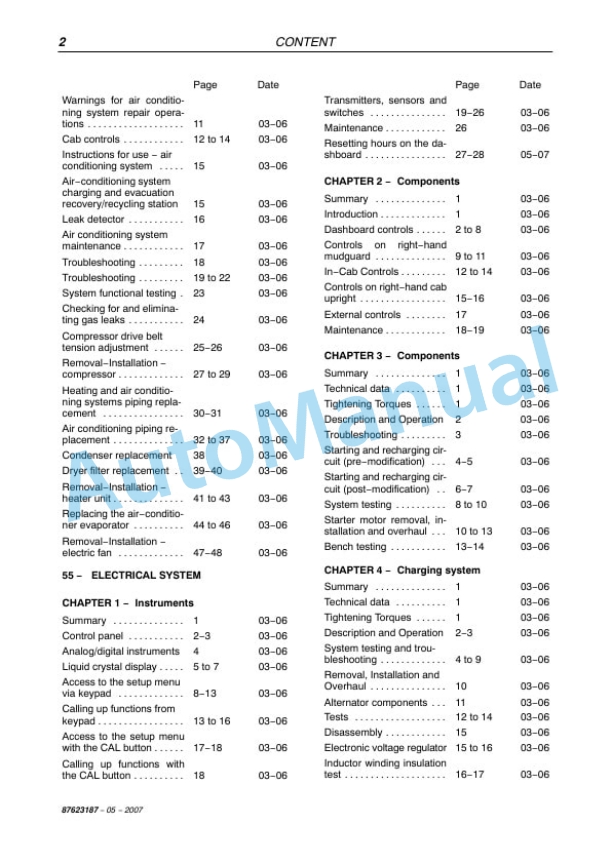 New Holland TL70A, TL80A, TL90A, TL100A Tractor Service Manual 87623187-3