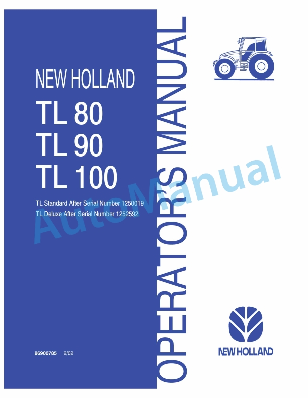 New Holland TL80, TL90, TL100 Operation and Maintenance Manual 86900785