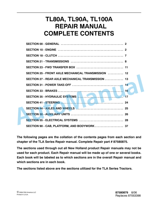 New Holland TL80A, TL90A, TL100A Tractor Repair Manual 87580879