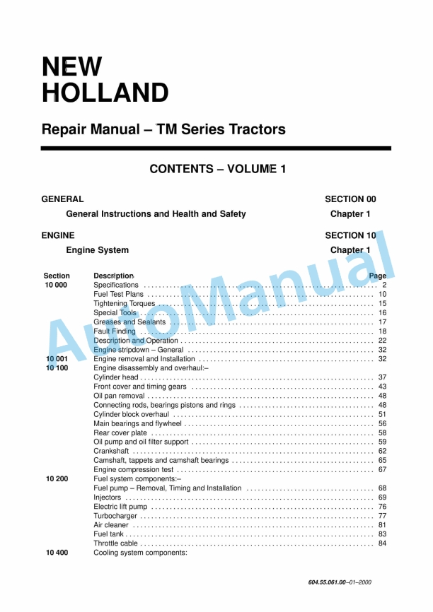 New Holland TM Series Tractor Repair Manual 6045506100