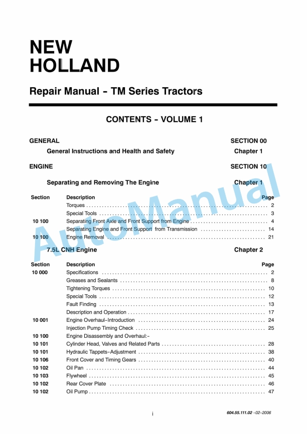 New Holland TM Series Tractor Repair Manual 6045511102