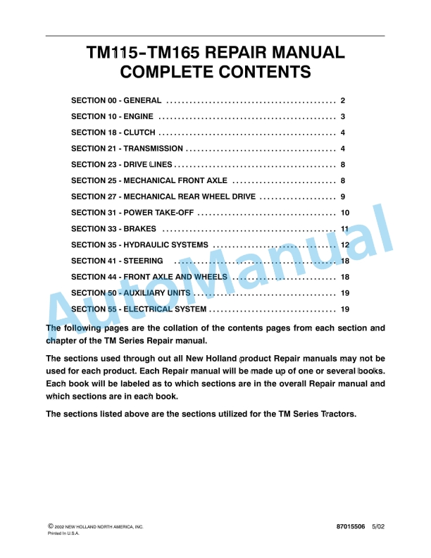 New Holland TM Series Tractor Repair Manual 87015506