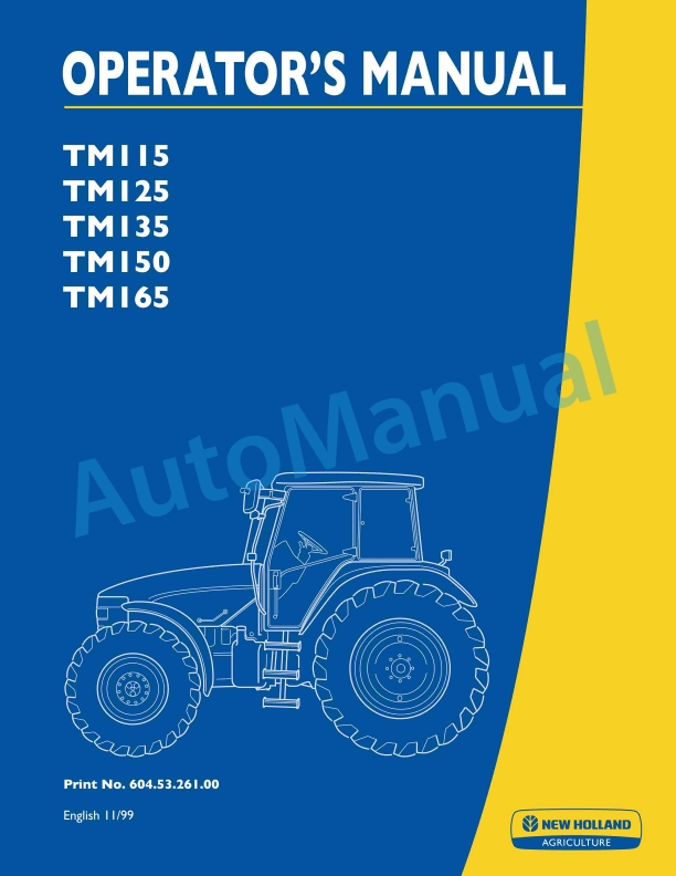 New Holland TM115, TM125, TM135, TM150, TM165 Operation and Maintenance Manual 6045326100