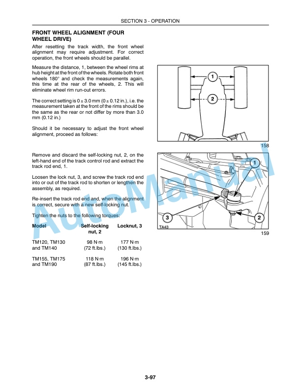 New Holland TM120, TM130, TM140, TM155, TM175, TM190 2006 Production Tractor Operation and Maintenance Manual 82999263-4