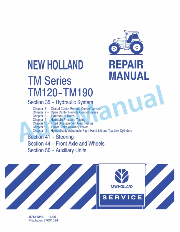 New Holland TM120, TM130, TM140, TM155, TM175, TM190 Tractor Repair Manual 87611243